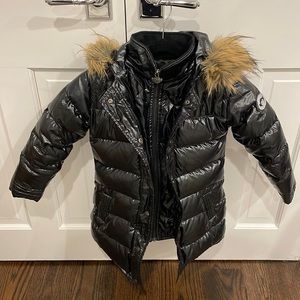 Appaman girls black glitter puffer coat faux fur